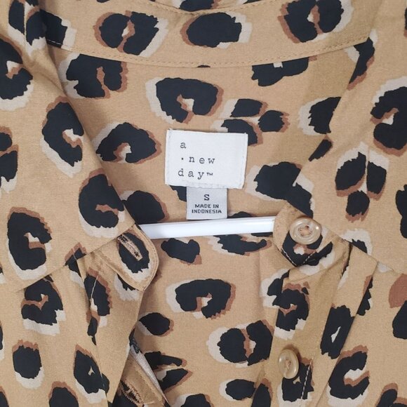 A NEW DAY Womens Dress SZ S Animal Leopard‎ Cat Belted Button Up Short Sleeves - Picture 8 of 13